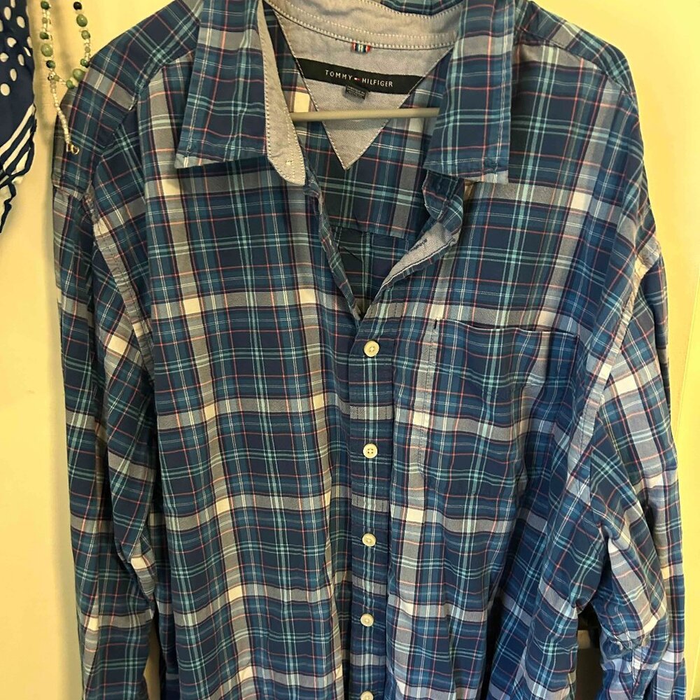Mens Tommy Hilfiger Plaid Long-Sleeved Button Down Shirt 3XL